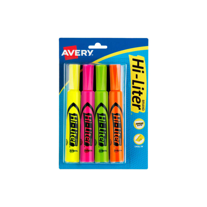 Marcador Avery Hi-Liter Fluorescente 4 Colores