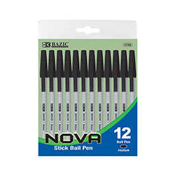Bazic Nova Black Color Stick Pen (12/Pack)